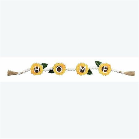YOUNGS Wood Sunflower Tabletop Garland with Blessing Beads Sign 73467